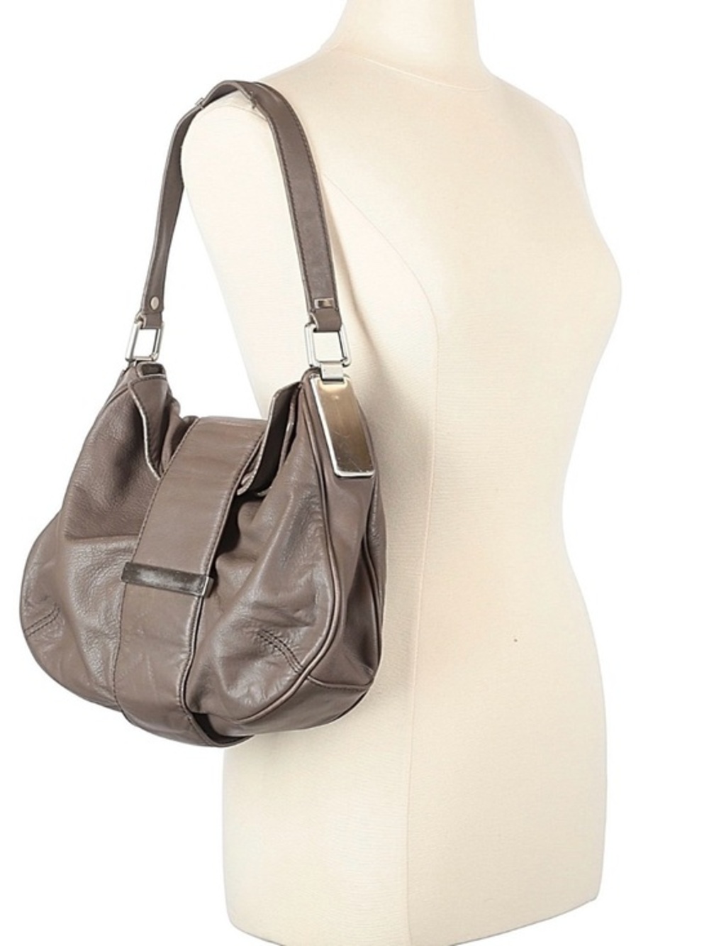 Banana Republic Taupe Gray Leather Hobo Shoulder Bag Purse Classic Medium